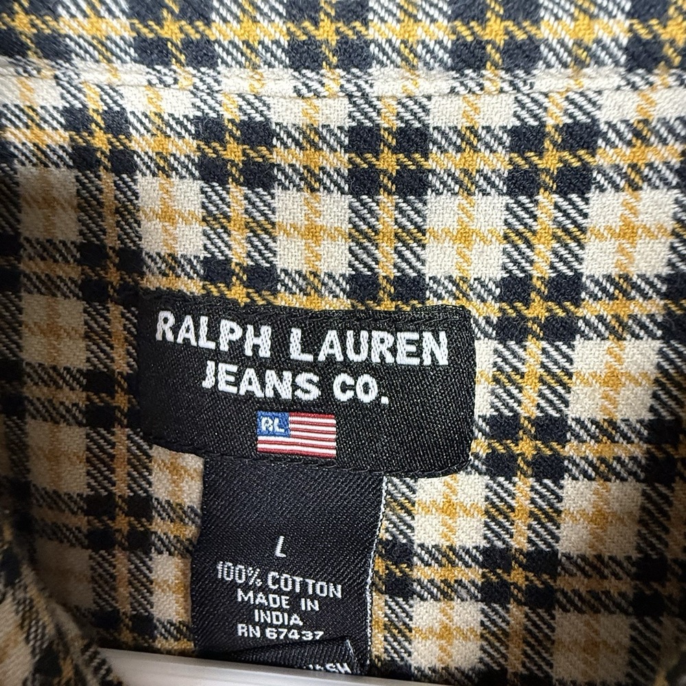 Vintage Ralph Lauren Mens L Flannel Yellow Plaid  Button Down Shirt Long Sleeve - Picture 13 of 13